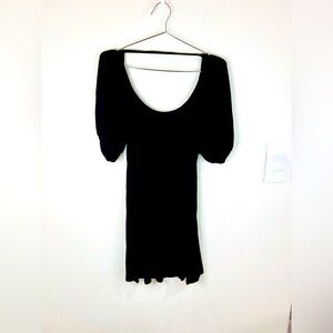 Sneak Peek Black Puff Sleeve Mini Dress Medium Stretchy Square Neck 32” Length
